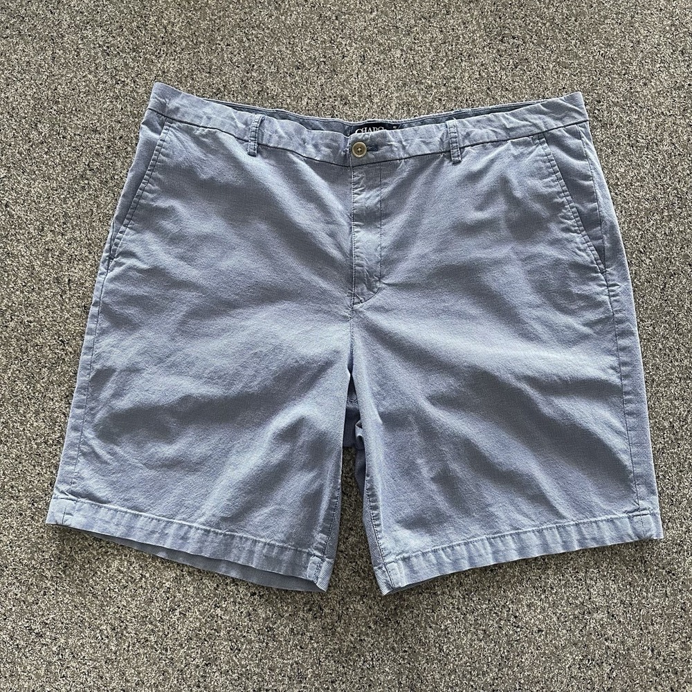 Chaps Shorts Men's 42 Gingham‎ Flat Front Khaki Chino Stretch Blue